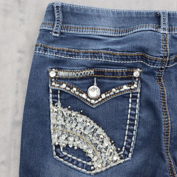 Casual Pants Womens 8 Blue Mid Rise Flat Front 5 Pocket Design Boot Cut Jeans - Picture 16 of 16